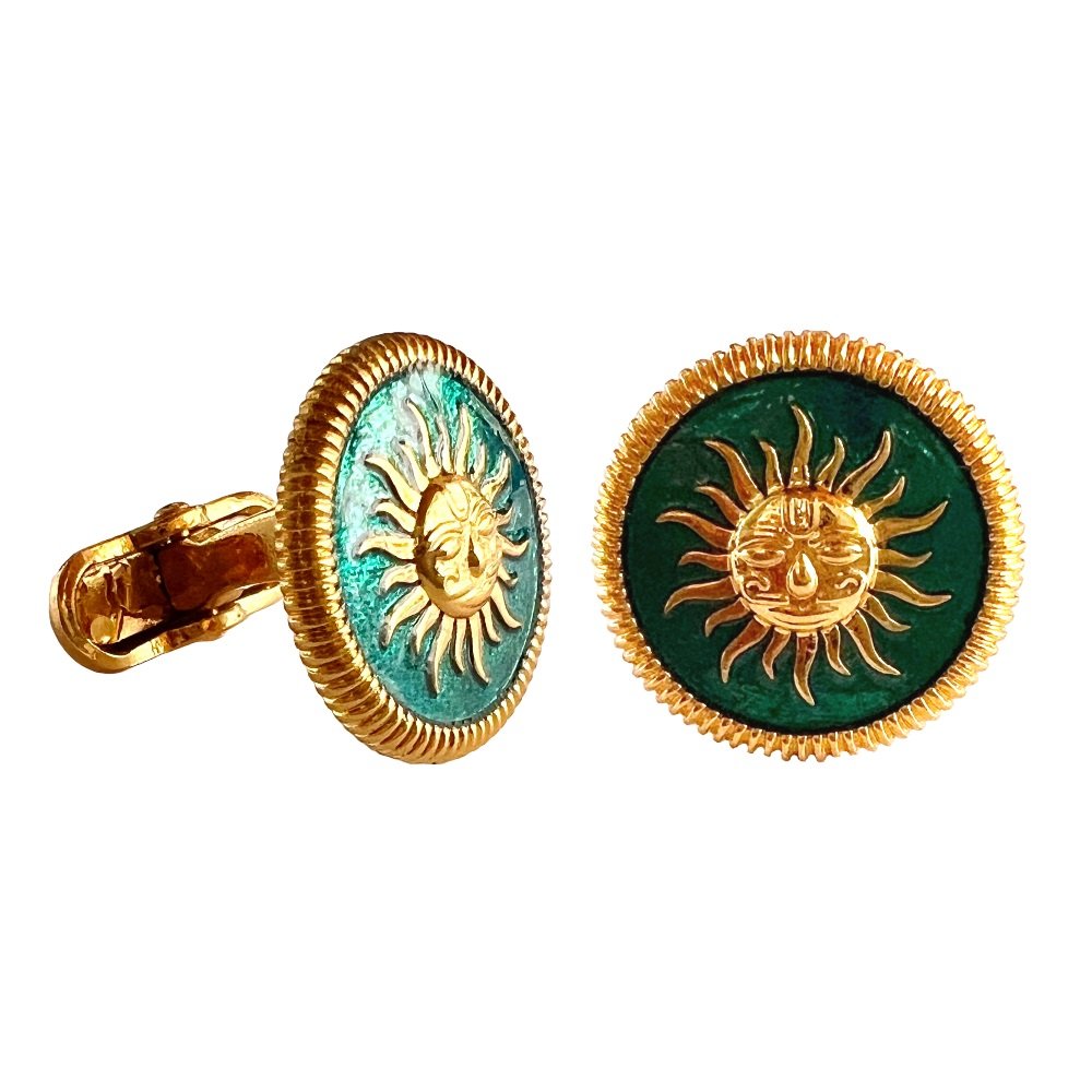 S1025 (3) Surya Glory Green Enamel Royal Cufflinks - Image 1
