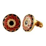 Designer Red n Black Enamel Floral Cufflinks - Image 3
