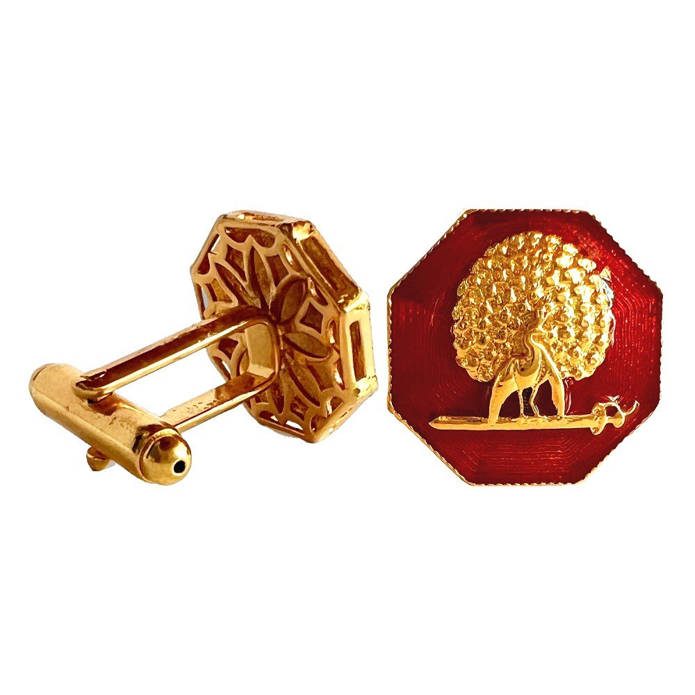 S1053C Octagonal Mayoor Crest Cufflinks - Maroon - Image 1