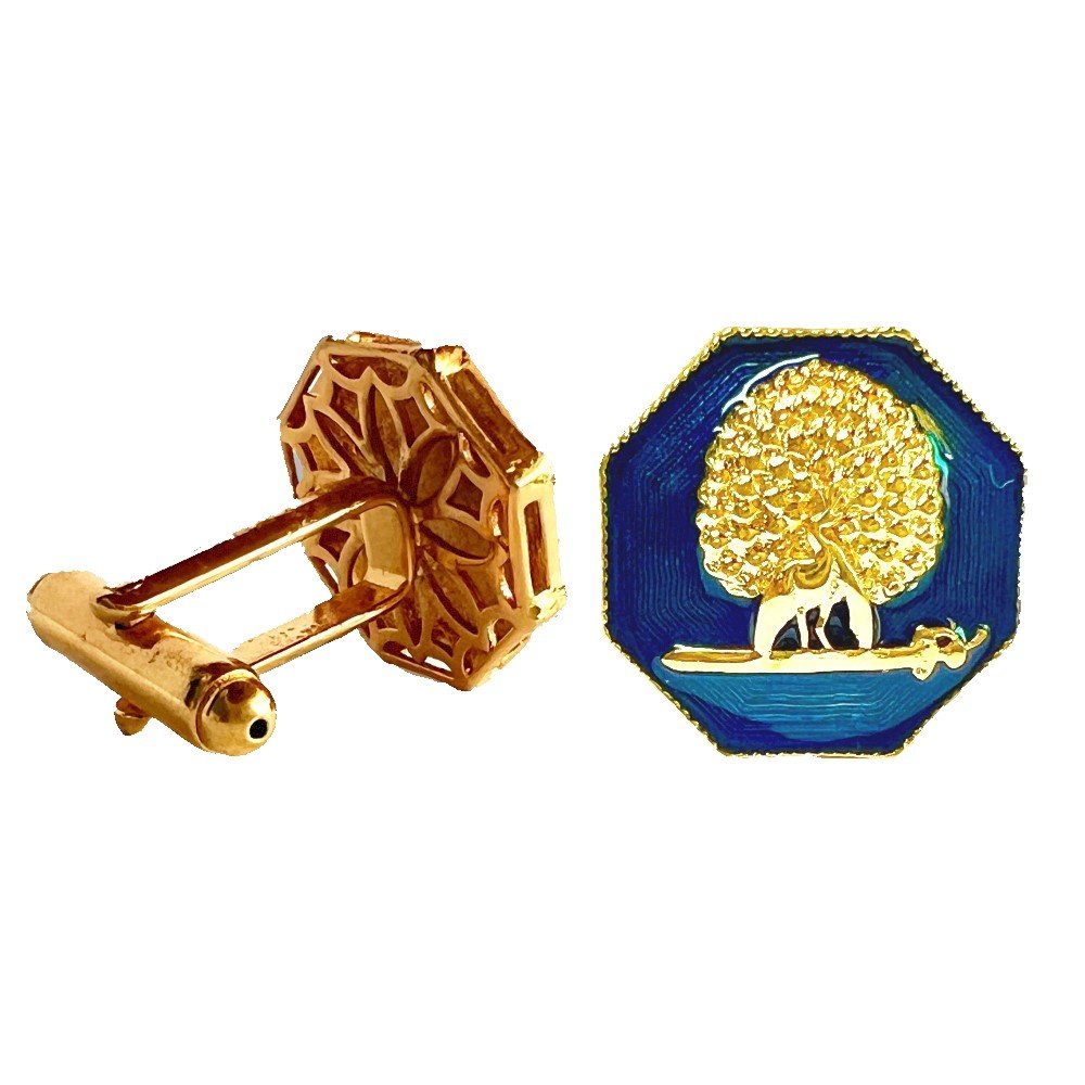 S1054C (2) Octagonal Mayoor Crest Cufflinks - Royal Blue - Image 1