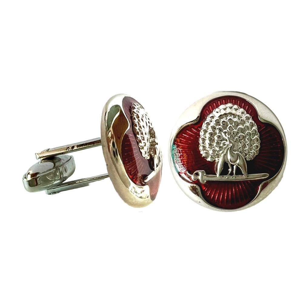 S1030C (1) Regal Maroon & Silver Gold Mayoor Cufflinks - Image 1