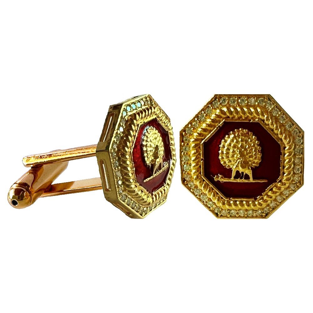 S1063C(1) Mayo Octagon Gems Studded Mayoor Cufflinks - Burgundy - Image 1