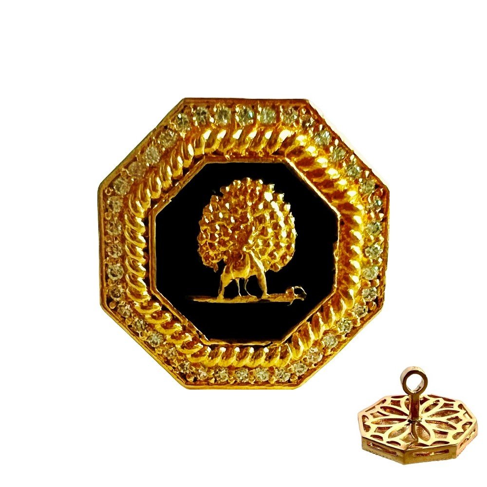 S1064B Mayo Octagon Gems Studded Mayoor Bandhgala Buttons - Black - Image 1
