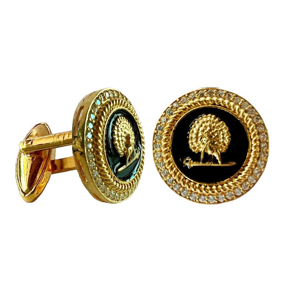 S1067C (2) Mayo Gems Studded Mayoor Cufflinks - Black - Image 1