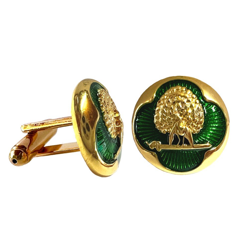 S1077C (1) Regal Green & Gold Mayoor Cufflinks - Image 1