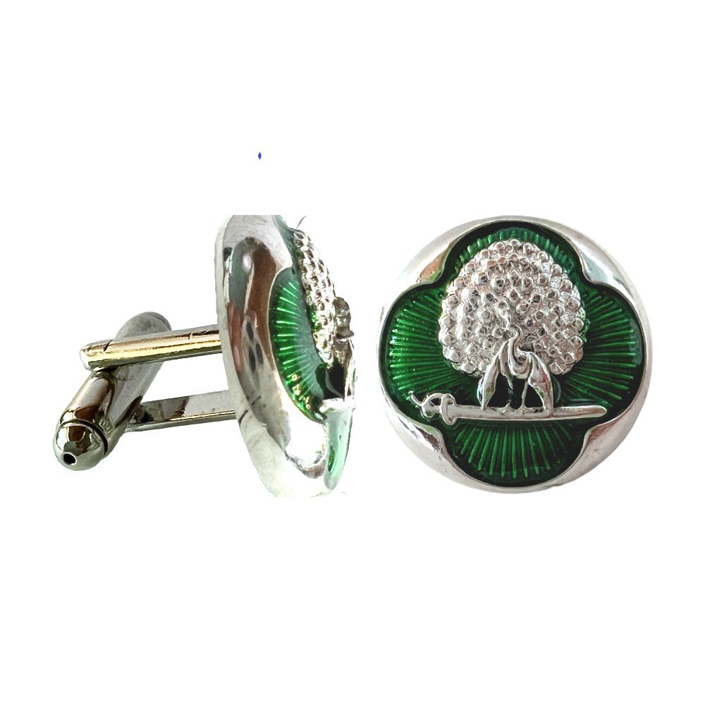 S1078C (1) Regal Green & Silver Mayoor Cufflinks - Image 1