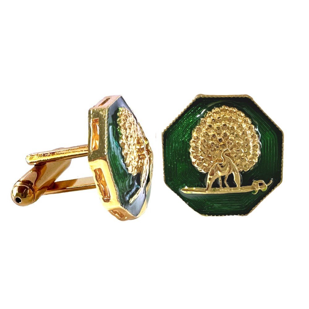 S1079C (1) Octagonal Mayoor Crest Cufflinks - Royal Green - Image 1