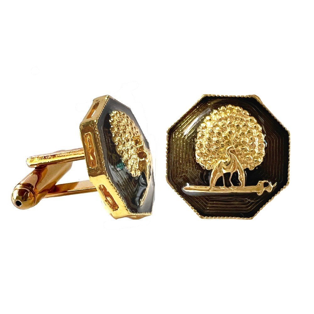 S1080C (1) Octagonal Mayoor Crest Cufflinks - Smokey Enamel - Image 1