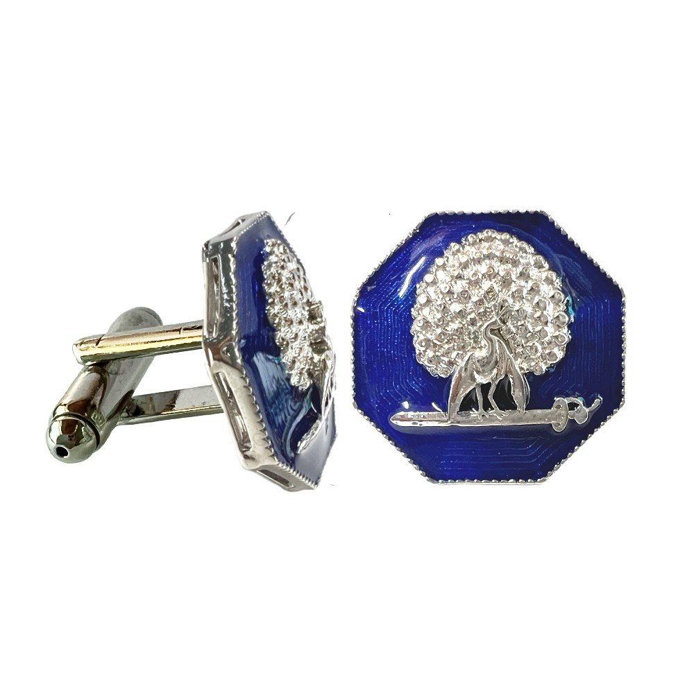 S1085C (1) Octagonal Mayoor Crest Cufflinks - Silver Blue - Image 1
