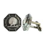 Majestic Octagon Silver Mayoor Cufflinks - Smokey Enamel - Image 3