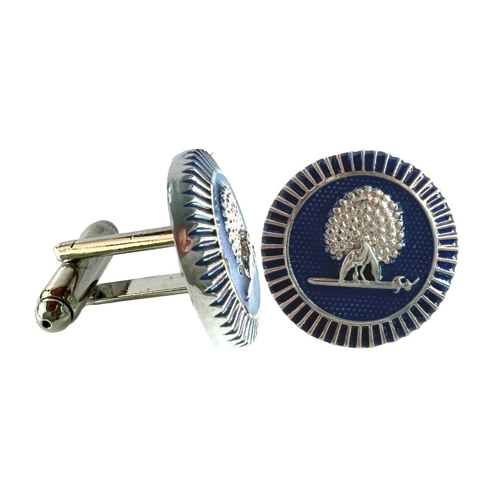 S1089C (1) Regal Silver Mayoor Emblem Cufflinks - Royal Blue - Image 1