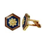 Antique Hexagonal Cufflinks Blue and Burgundy Enamel - Image 2