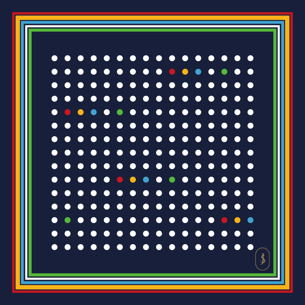 S1093PS Pocket Square - Mayo dots and Pachranga Border - Image 1