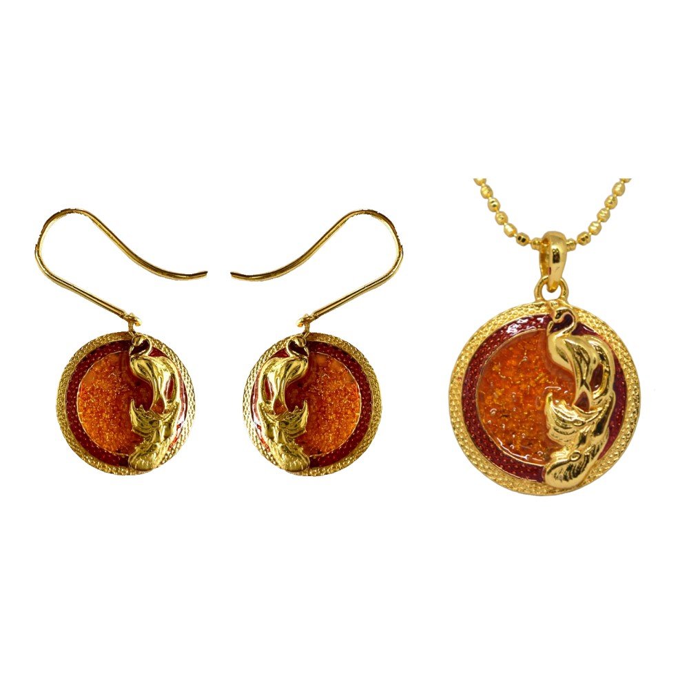 S1110PES Golden Jubilee Plumage Earrings and Pendant Set - Image 1