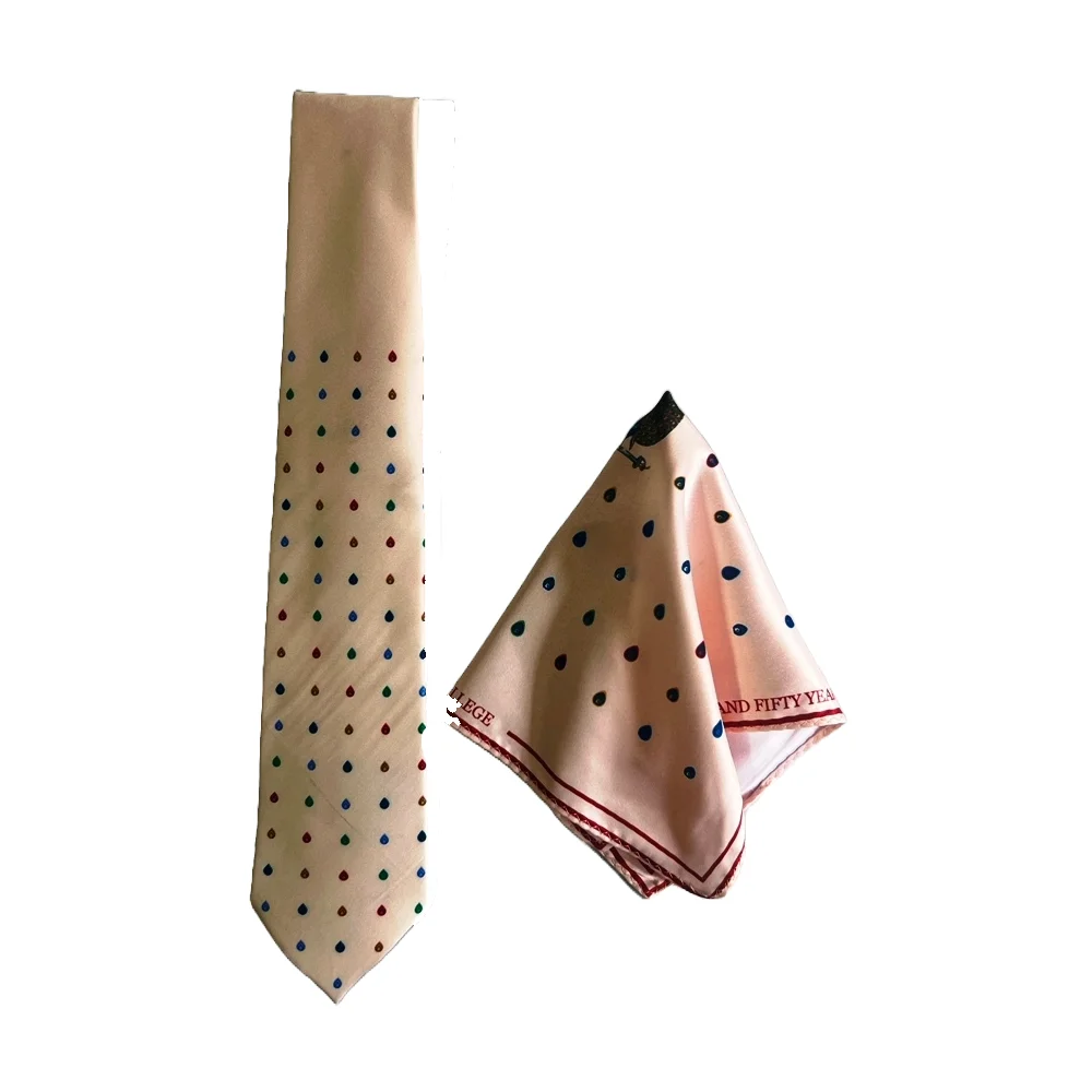 S1094TPS (1) Mayo College Tie & Pocket Square Pachranga Mayoor on Beige - Image 1