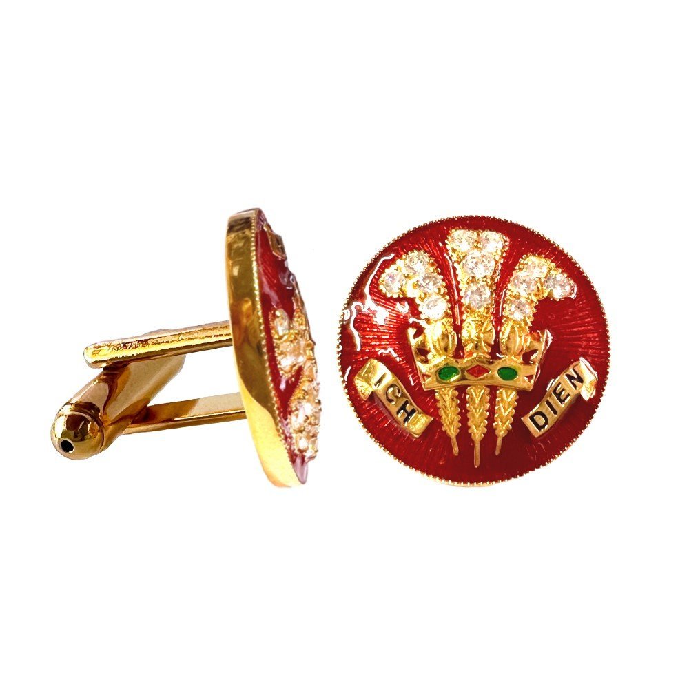 S1118C-1.jpg "Ich Dien" Royal Warrant Cufflinks - Bharatpur State - Image 1